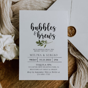 Botanical Green Bubbles & Brews Bridal shower  Invitation
