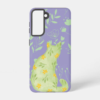 Botanical Green Cat Samsung Case – Purple Floral