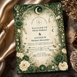 Botanical Green Celestial Wedding Invitation