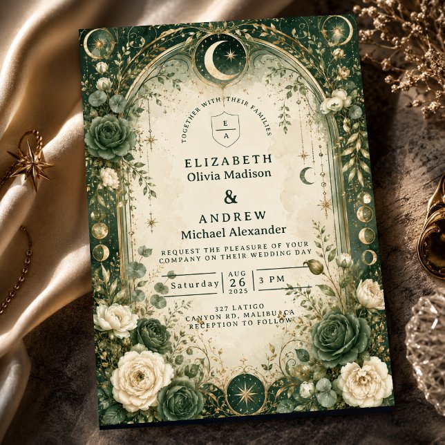 Botanical Green Celestial Wedding Invitation (Creator Uploaded)