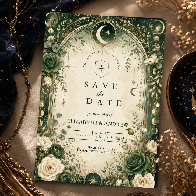 Botanical Green Celestial Wedding Save The Date (Creator Uploaded)