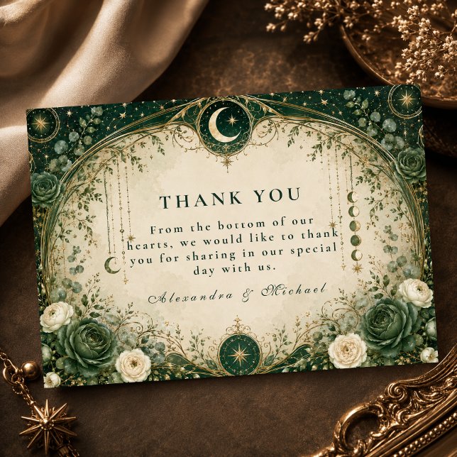 Botanical Green Celestial Wedding Thank You Card (Creator Uploaded)