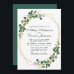 Botanical Green Eucalyptus Geometric Wedding Invitation<br><div class="desc">Modern Elegant Watercolor Botanical Green Eucalyptus Leaves,  Gold Geometric Frame Wedding Invitation</div>