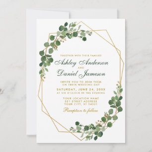 Botanical Green Eucalyptus Wedding Gold Geometric Invitation