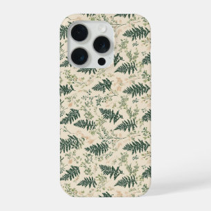 Botanical Green Fern Beige Floral Pattern iPhone 15 Pro Case