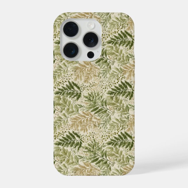 Botanical Green Fern Beige Floral Pattern iPhone Case (Back)