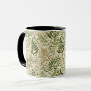 Botanical Green Fern Beige Floral Pattern Mug