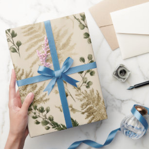 Botanical Green Fern Beige Floral Pattern Wrapping Paper