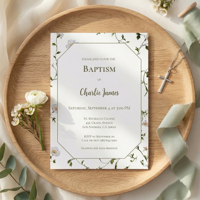 Botanical Green Floral Baptism Invitation (Creator Uploaded)