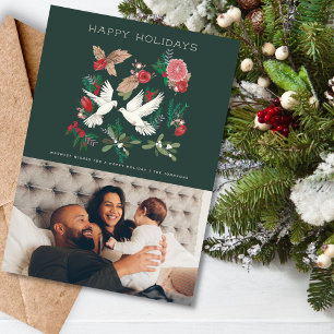 Botanical Green Floral & Doves   Christmas Holiday