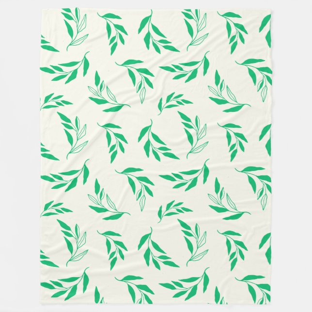Botanical Green Floral Plant Leaves Pattern Fleece Blanket (Front)