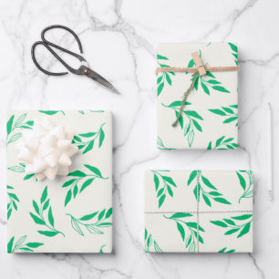 Botanical Green Floral Plant Leaves Pattern Wrapping Paper Sheet