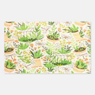 Botanical Green Flowers Blooming Garden Rectangular Sticker