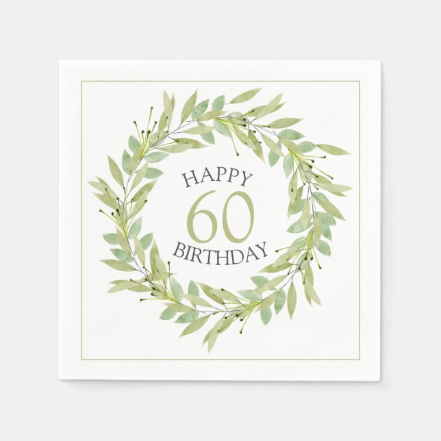 Botanical Green Foliage Wreath Birthday Napkin (Front)