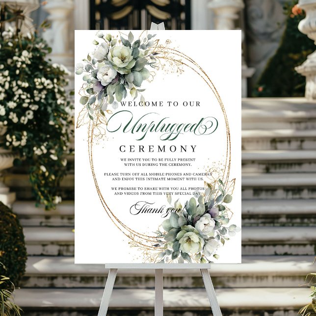 Botanical Green Gold Unplugged Ceremony Wedding Po Poster (Botanical Green Gold Unplugged Ceremony Wedding Poster)