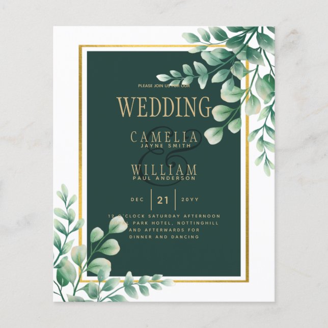 Botanical Green Gold Wedding Invitation Emerald Flyer (Front)