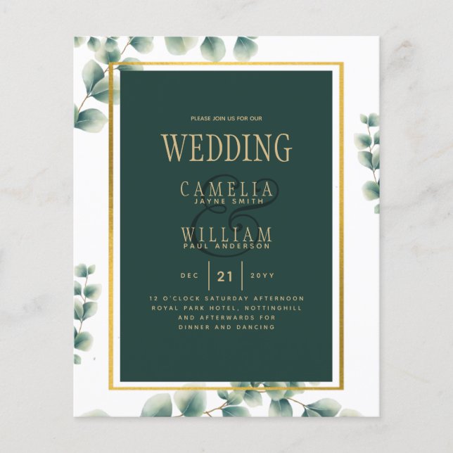 Botanical Green Gold Wedding Invitation Emerald Flyer (Front)