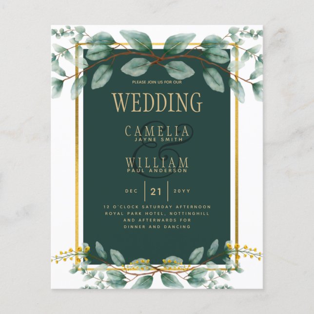 Botanical Green Gold Wedding Invitation Emerald Flyer (Front)