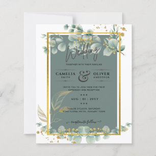 Botanical Green Gold Wedding Invitation Sage