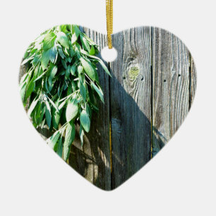 Botanical green herbs distressed wood grain ceramic tree decoration