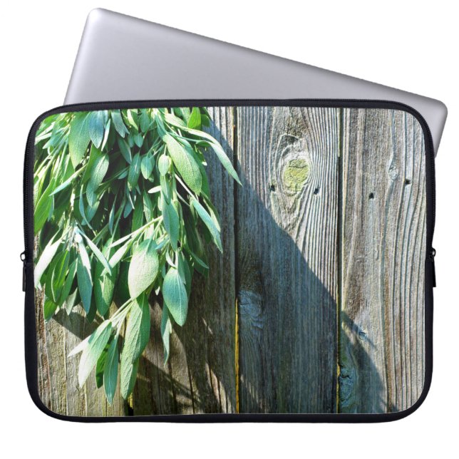 Botanical green herbs distressed wood grain laptop sleeve (Front)