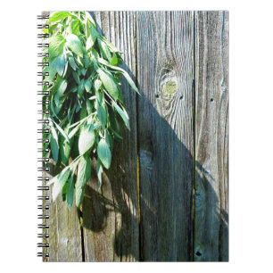 Botanical green herbs distressed wood grain notebook