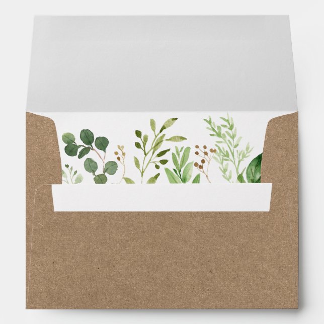 Botanical Green Kraft Style Wedding Invitation Envelope (Back (Bottom))