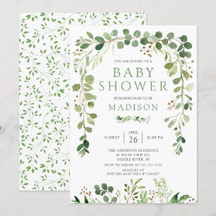 Botanical Green Leaf Baby Shower Invitation