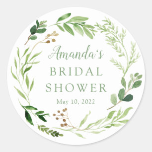 Botanical Green Leaf Bridal Shower Classic Round Sticker