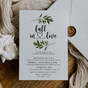 Botanical Green Leaf Fall in Love Bridal shower Invitation