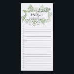Botanical Green Leaf Frame Grocery Shopping List  Magnetic Notepad<br><div class="desc">Lined and checkmark box market shopping list design featuring a watercolor botanical leaf frame personalised with your name.</div>
