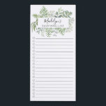 Botanical Green Leaf Frame Grocery Shopping List  Magnetic Notepad<br><div class="desc">Lined and checkmark box market shopping list design featuring a watercolor botanical leaf frame personalised with your name.</div>