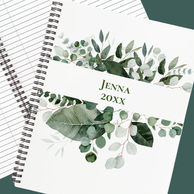 BOTANICAL GREEN LEAF FRAME  PERSONALIZED Notebook (Green Leaf Botanical Notebook)