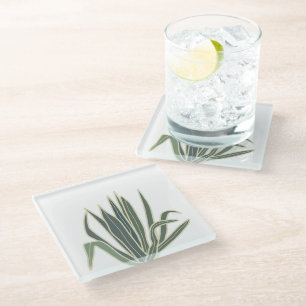 Botanical Green leaf Glass Coaster