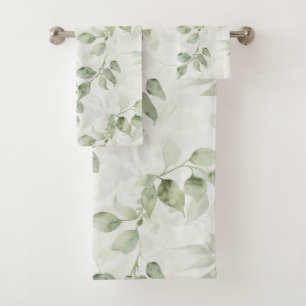 Botanical Green Leaf Pattern Bath Towel Set