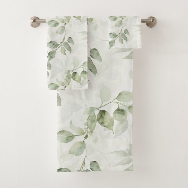 Botanical Green Leaf Pattern  Bath Towel Set (Insitu)