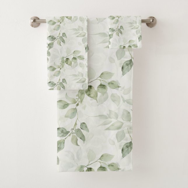 Botanical Green Leaf Pattern  Bath Towel Set (Insitu)
