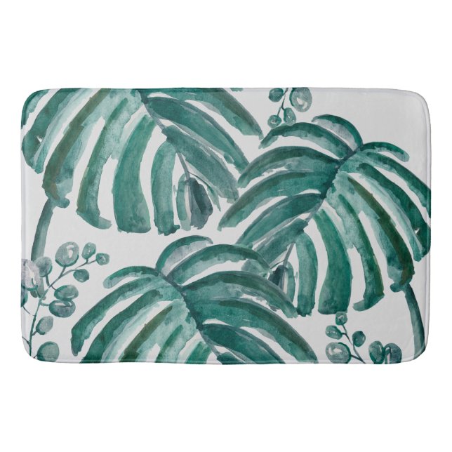Botanical Green Leaf Tropical Outdoor Bath Mat (Front)