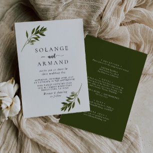 Botanical Green Leaves Back & Front Wedding   Invitation
