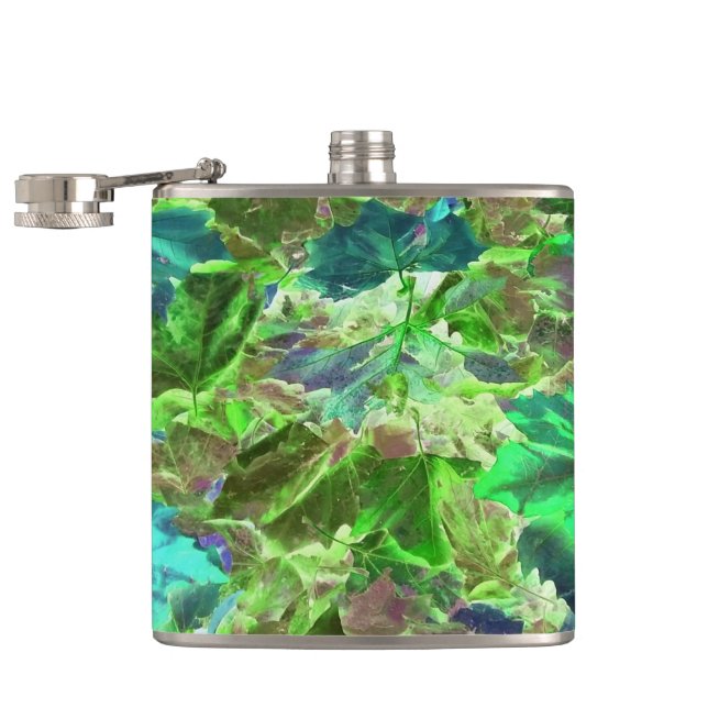 Botanical Green Leaves Foliage Hip Flask (Opened)