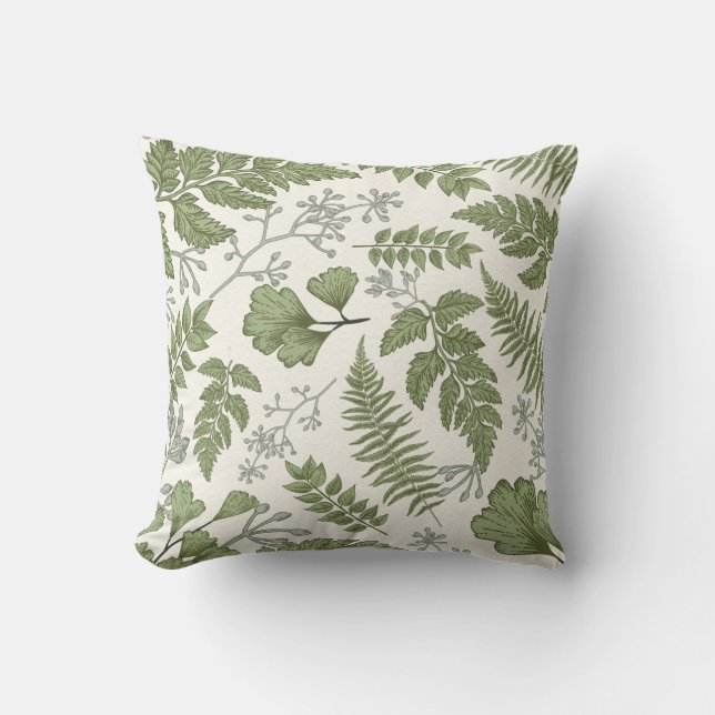 Botanical Green Leaves Foliage Pillow Home Decor (Front)
