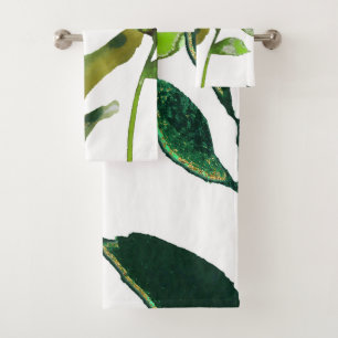Botanical Green Leaves Minimal Simple Simplistic Bath Towel Set