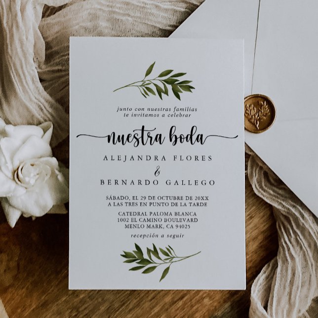 Botanical Green Leaves Nuestra Boda  Invitation (Creator Uploaded)