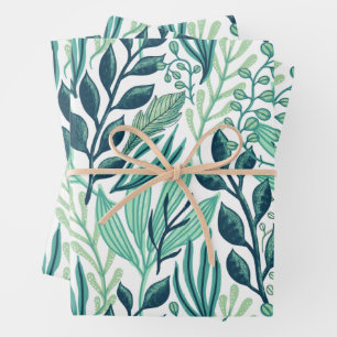 Botanical green leaves plants modern  wrapping paper sheet