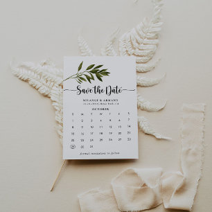 Botanical Green Leaves Save the Date Calendar