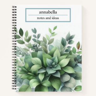 Botanical Green Leaves Watercolor Elegant Notebook