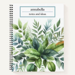 Botanical Green Leaves Watercolor Elegant Notebook