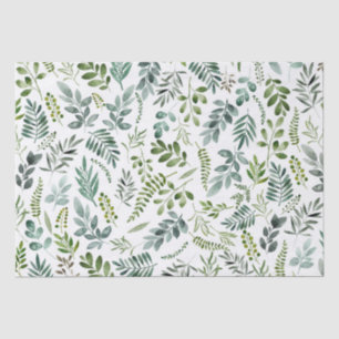 Botanical Green Leaves Watercolor Pattern  Tissue Paper