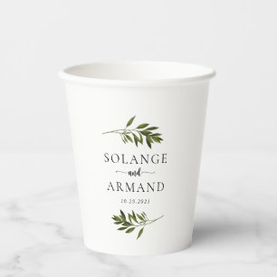 Botanical Green Leaves Wedding  Paper Cups