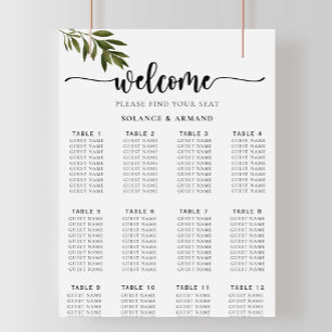 Botanical Green Leaves Wedding Seating Chart